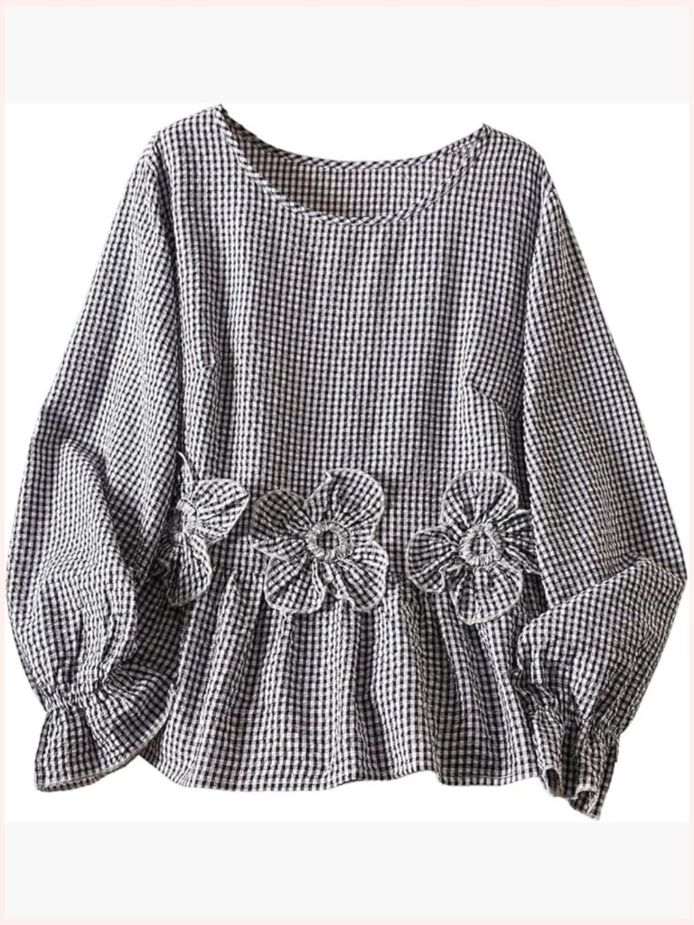 Plus Size Peplum Blouse Long Sleeve Ruffle Hem 3D Floral Tops
